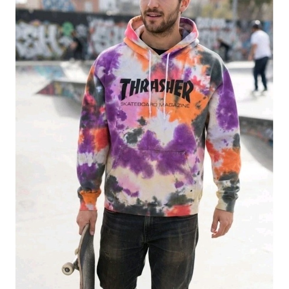 Thrasher Magazine Hoodie Mens Large Tie Dye Pullover Skater Sweatshirt